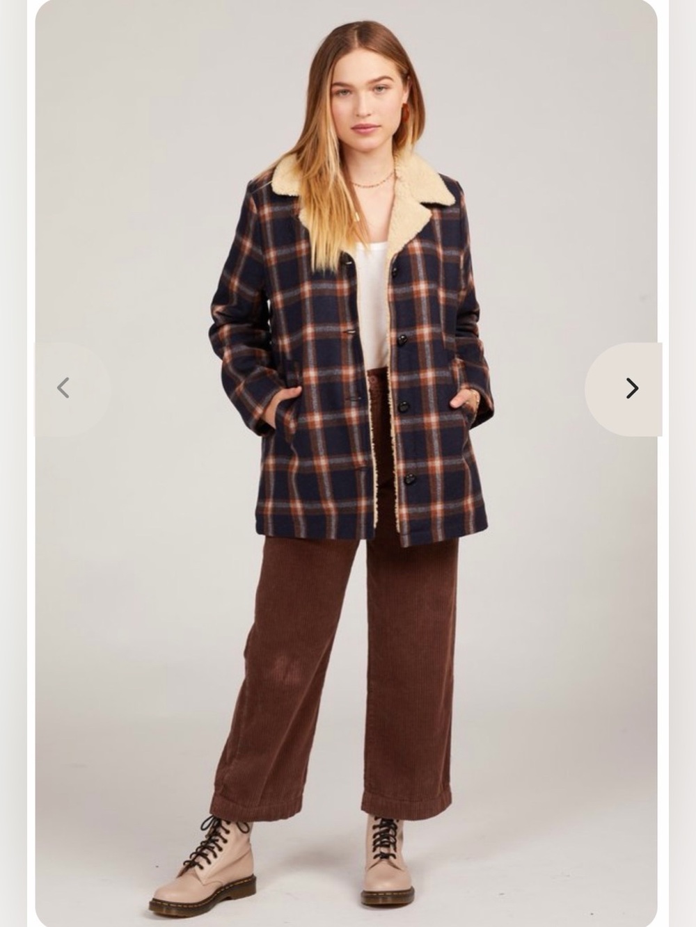 Free People × ROLLAS Check Sherpa Coat Chore Barn Jacket Wool Cozy - Picture 5 of 11
